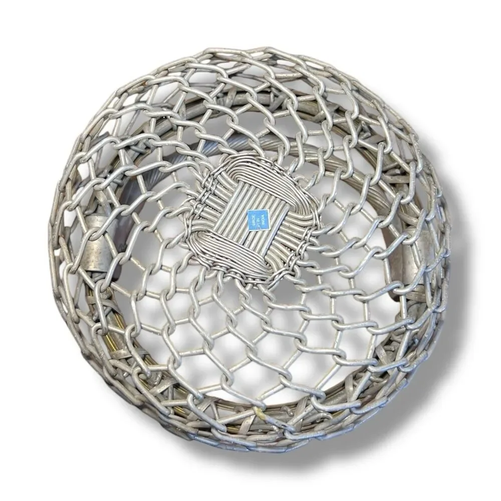 Round Vintage Metal Steel Woven Wire Basket With Hinged Handle Made In India